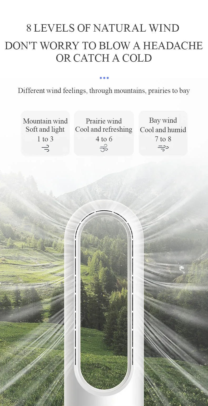 Smart Home Air Cooling Fan with Tower-Installable Bladeless Design Includes Air Purifier for Household Use