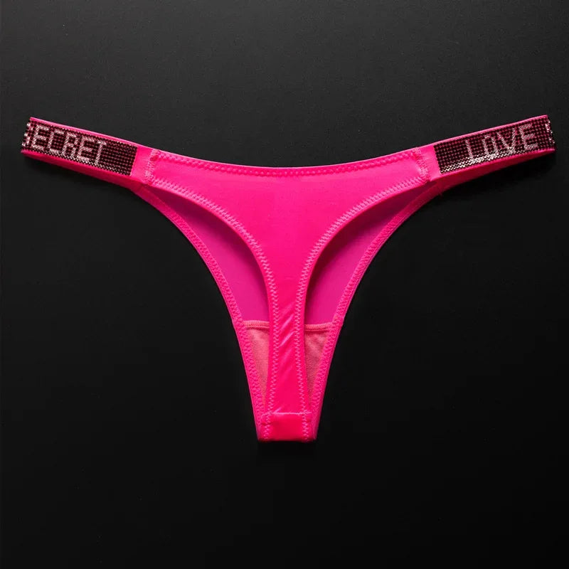 Letter Sexy Panties Women Thongs Rhinestones Diamonds G-string Sports Thong Low Waist Shorts Briefs T-back Fitness S-XL