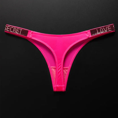 Letter Sexy Panties Women Thongs Rhinestones Diamonds G-string Sports Thong Low Waist Shorts Briefs T-back Fitness S-XL