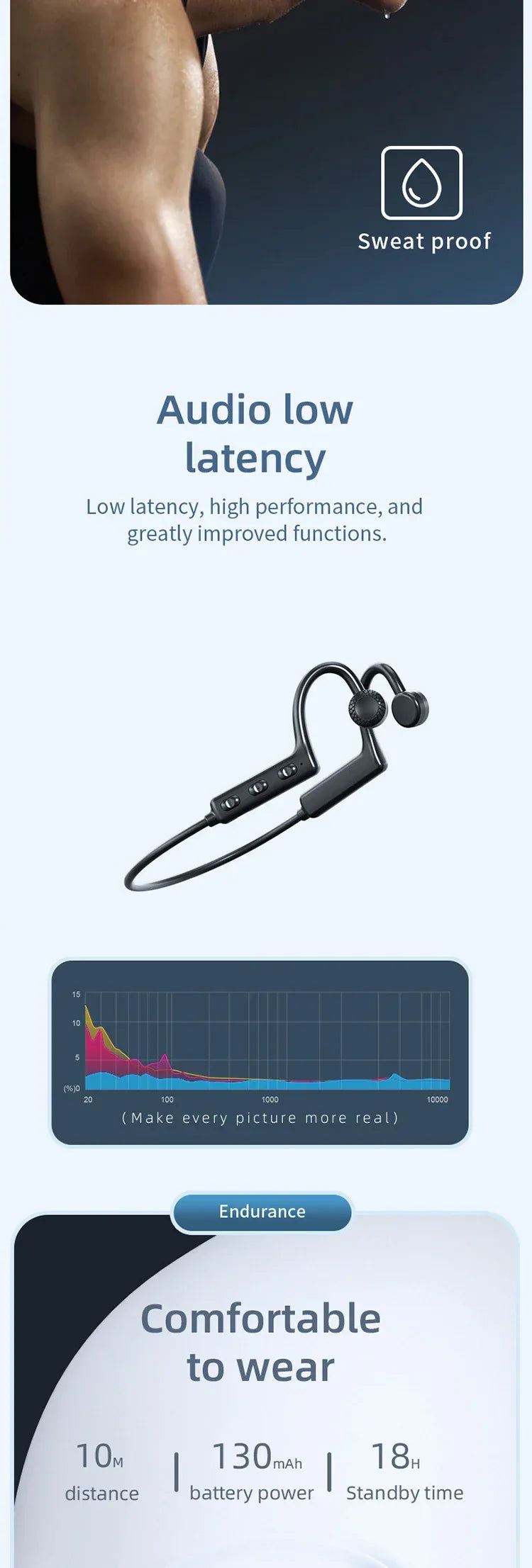 KS-19 Bone Conduction Headphones Bluetooth V5.1 Wireless Headset Sports Neckband Earphones Ear Hook For Workouts Running Driving