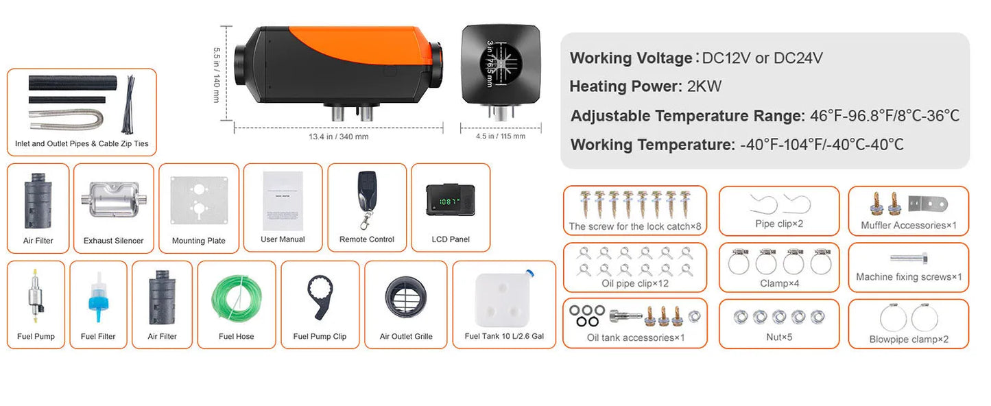 SucceBuy Bluetooth Diesel Air Heater 12V 2KW Diesel Heater with Remote Control and LCD Diesel Parking Heater for RV Trailer Boat