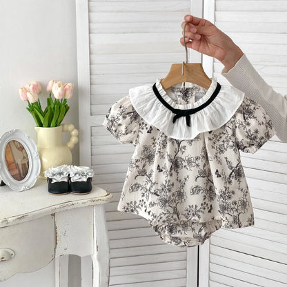 2026 New Summer Baby Clothing Set Infant Girls Floral Lace Collar Tops And Bloomer 2 PCS Suit Toddler Outfit