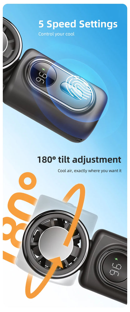 Mini Ice Compress Fan High Speed Cooling Ice Pack Fan 3000mAh 5 Speeds 180°Adjustable LED Display USB Rechargeable Portable Fans
