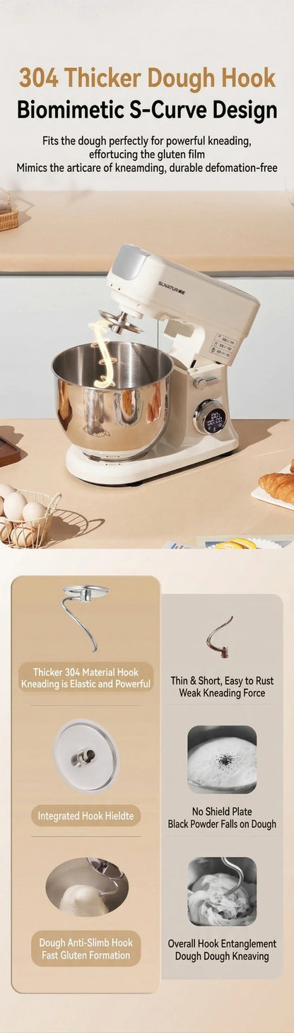 SUNATUR SM-606E 7L Stand Mixer 900W DC Quiet 11-Speed Timer, 304 Bowl Anti-Black Powder for Home & Commercial Baking