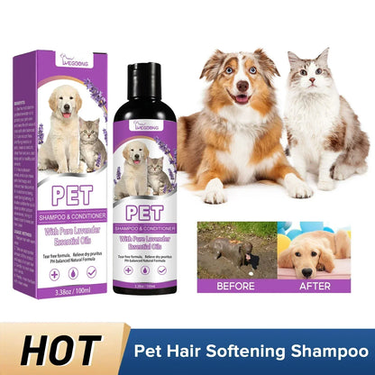 Pet Shampoo and Conditioner with Pure Lavender Essential Oils Tear Free Formula for Dogs andCats pH Balanced Gentle Groom 100ml