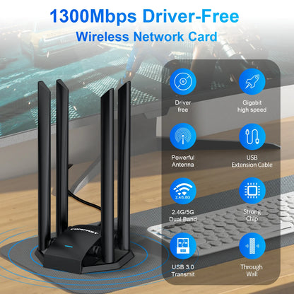 COMFAST 1300M Adaptador Wi Fi Banda Dupla Sem Fio 2.4G/ 5GHz 4 Antenna USB3.0 Wireless USB Placa Wifi Pra PC  Kali Linux Adapter