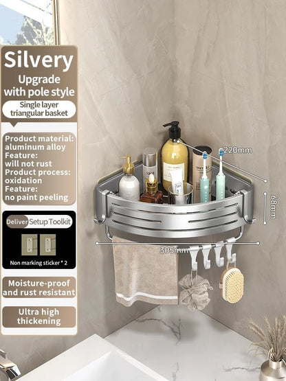 No Need To Drill Walls for Installation Aluminum Bathroom Shelf Shelves Shampoo Rack Storage Holder Kitchen Organizer Wall Rack