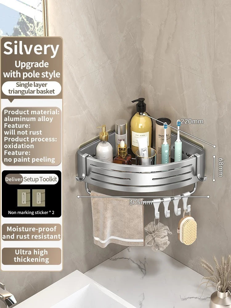 No Need To Drill Walls for Installation Aluminum Bathroom Shelf Shelves Shampoo Rack Storage Holder Kitchen Organizer Wall Rack