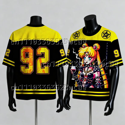 Bandai Anime Girl Warrior Theme Summer Oversized Shirt T-shirt Adult and Children's Sports T-shirt Family Matching