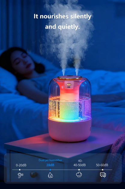 Humidifier USB Double Spray Quiet 2L Large Capacity Humidifier Home Dormitory Office Bedroom Desktop with Night Light