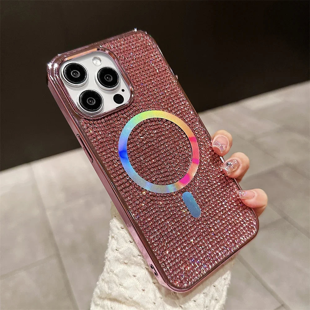 Luxury Diamond For Magsafe Case for iPhone 15 16 17 Pro Max Plus Bling Shinny Magnetic Cover for iPhone 11 12 13 14 Pro Max