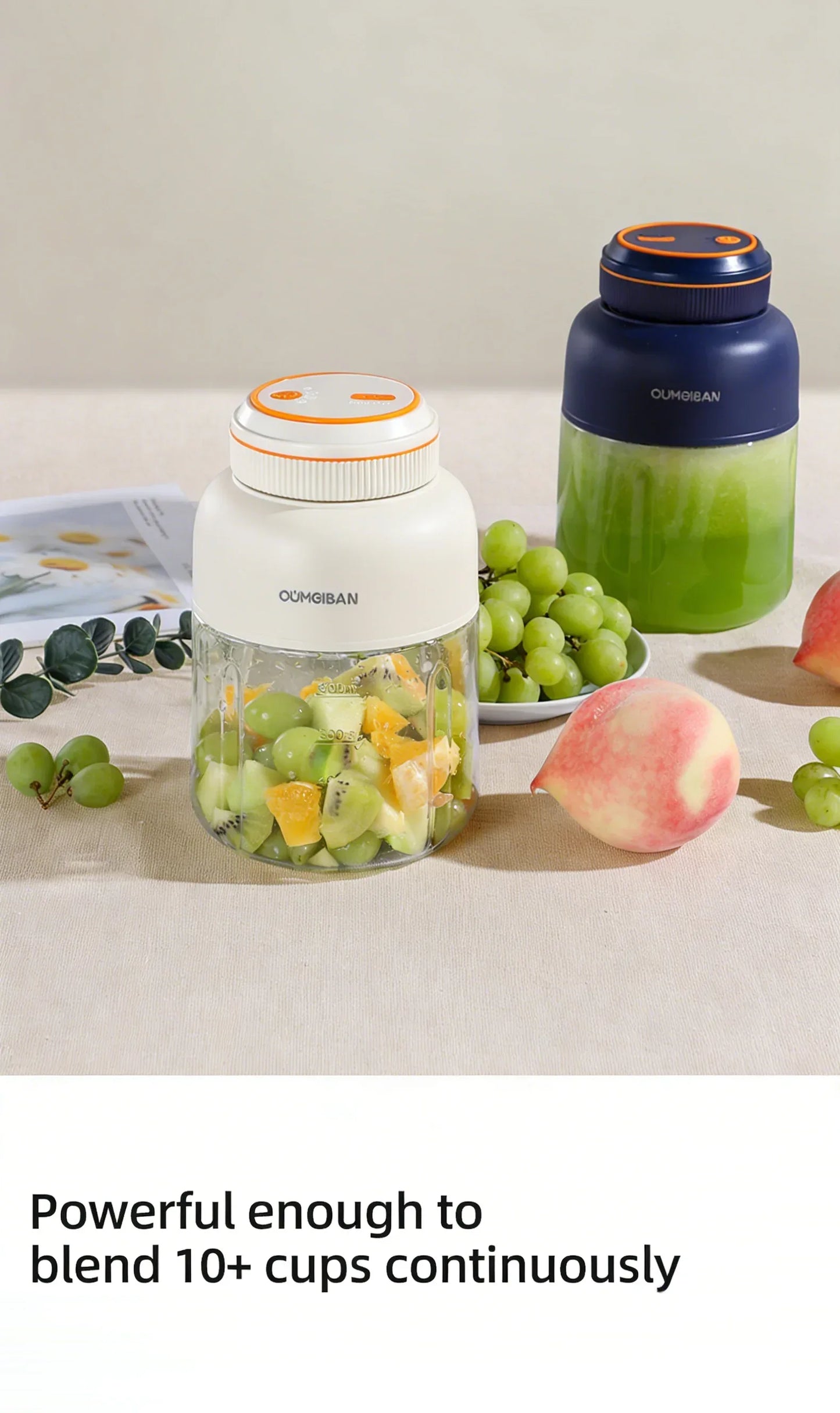 Home Portable Juicer 1400ML, Fresh Fruit Mixer with 48 Blades, USB Rechargeable Multifunctional Ice Crusher Smoothie Blender