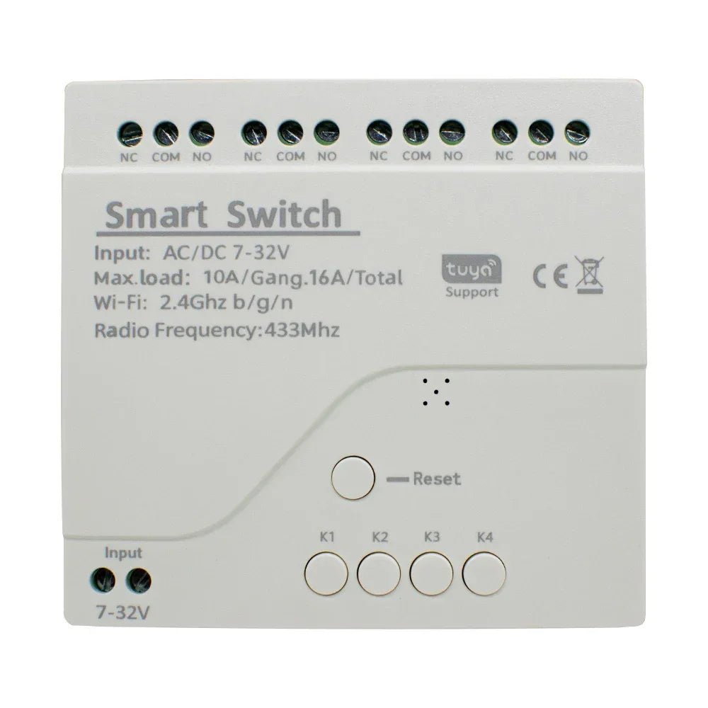 Tuya Smart Home 4CH Relay Module AC/DC 7-32V AC 220V 10A Wifi Switch 4 Channels RF433 Receiver Work With Vioce Alexa Google Home
