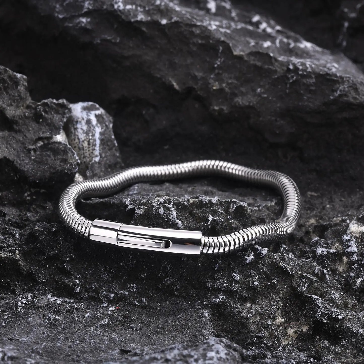 Vnox 5mm Round Snake Chain Bracelets for Men Women Black Silver Color Waterproof Cocoon Links Wristband Simple Cool Jewelry