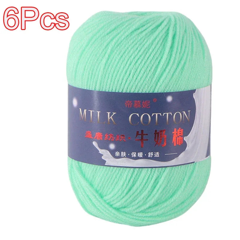 6Pcs Dyed Milk Sweet Soft Cotton Crochet Wool Yarn Thick Yarn Fiber Hand Knitting Wool Crochet Yarn Threads for DIY Sweater