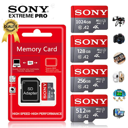 SONY SD Memory Card Extreme Micro Mini SD Card 1TB 512GB128GB 256GB 32GB 64GB U3 A2 TF Flash Cards for Xiaomi Phone Camera PC