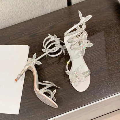 New Spring and Summer Women's High-heeled Sandals Snake-shaped Butterfly Diamond Flower Stiletto Heel Sandals High Heels