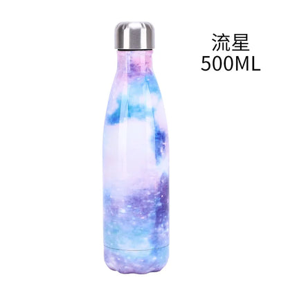 500ml Cola Shape Insulated Bottle, 304 Stainless Steel Vacuum Flask, Marble/Print Portable Water Bottle