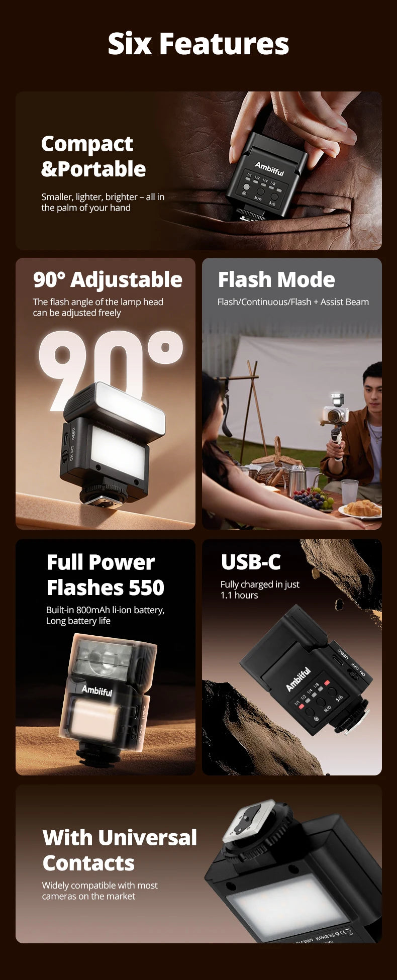 AMBITFUL AF10 Mini Camera Flash Speedlite On-top Flashlight For Sony Canon PENTAX Nikon FUJIFILM OLYMPUS