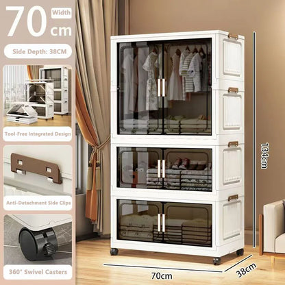 Multi-Functional Folding Storage Cabinet with Doors for Home Office Kitchen Bathroom Organizer White Black Gray