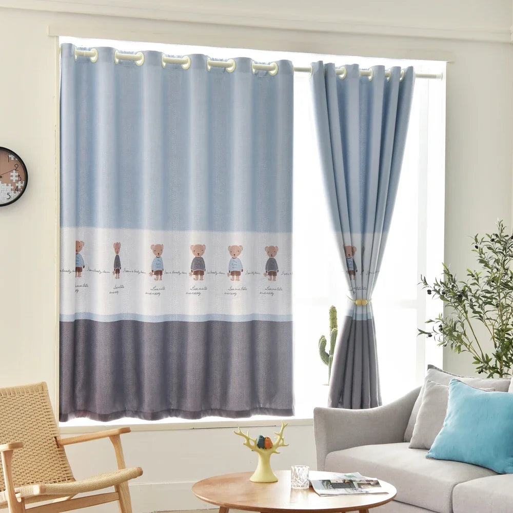 Ahoyikaa Cartoon Little Bear Blackout Curtain For Kids Room Children Curtains For Baby Boys Child Bedroom Living Room Window