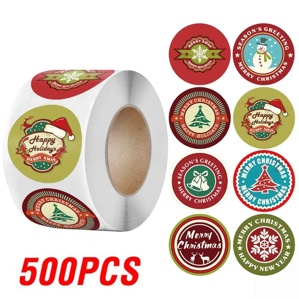 100-500Pcs Gold Snowflake Christmas Stickers Candy Bag Envelopes Sealing Label Christmas Gifts Box Decorations Sticker