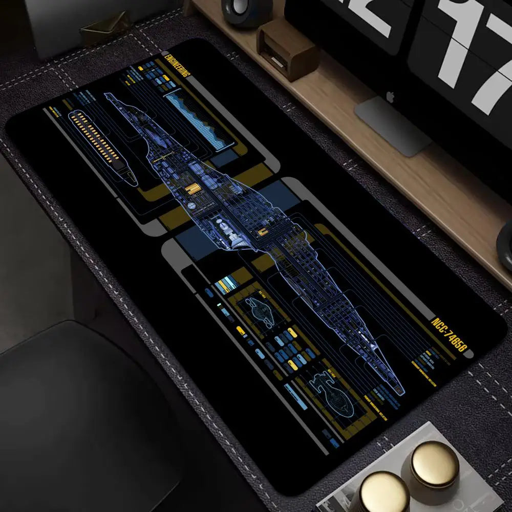 Starship Blueprint Pad Desk Pad Mouse Pad Gamer Computer Cabinet Star Trek Game Office Keyboard Animation XXL Large Desk Pad