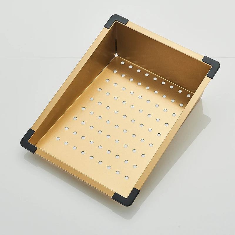 Golden Double Waterfall Sink Stainless Steel Kitchen Sink Embossed Large Single Slot Wash Basin Washing Pond For Kitchen