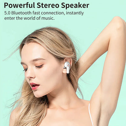 Wireless Headphones Mini Bass Earbuds Waterproof Graffiti Bluetooth-compatible 5 0 Sports Earphones  White