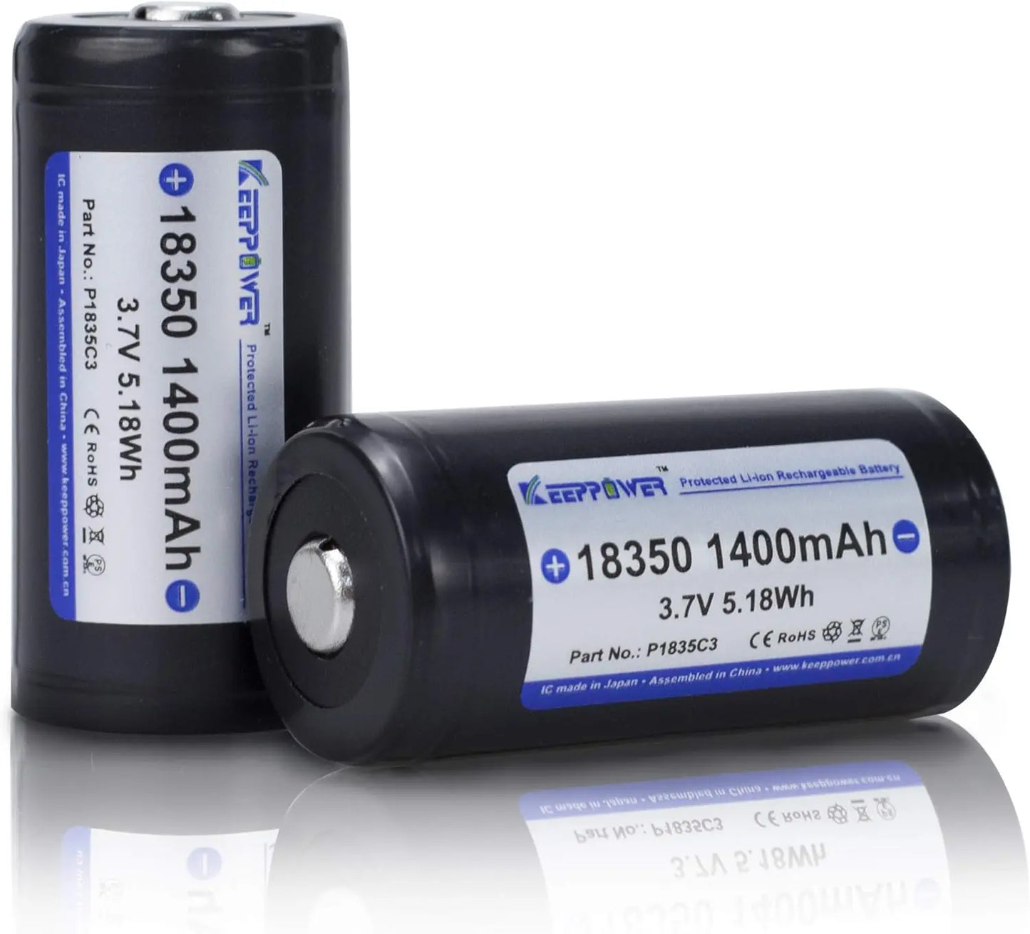 KeepPower P1835C3 18350 3.7V 1400mAh Protection Rechargeable Lithium Ion Battery for Flashlight