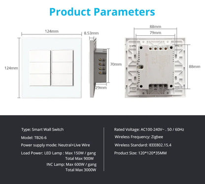 Zemismart Zigbee Interrupter 1 2 3 4 6 Gangs Light Switch Brazilian Wall switches Work with Tuya Smart Life Alexa Google Home
