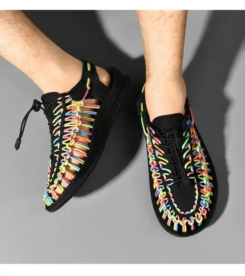 Breathable Casual Flat Sandals Outdoor Couples Sandals Size 48 Summer Men Sandals Women Slippers Weaving Design Beach Sandals