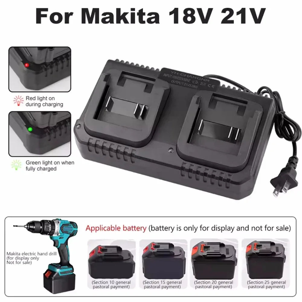 Lithium Battery Dual Charger 2 Ways Power Tool Battery Charger EU/US Plug For Makita 18V 21V Battery BL1415/1815/1830/1850