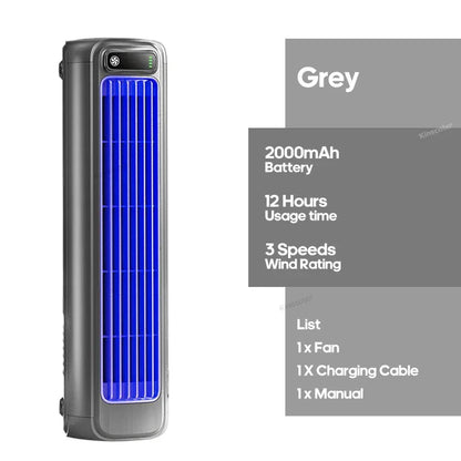 Portable Household Quiet Tower Fan 3 Speeds Wall Mounted Air Conditioning Fan 2000mAh Non-drilling Circulating Fan Room Kitchen