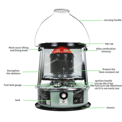 High-efficiency Liquid Fuel Heater, Stainless Steel Indoor Warmer, Non-electric Heating Stove, Portable for Outdoor Camping