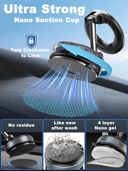 Strong Magnetic Vacuum Car Phone Holder Foldable 360° Adjustable Universal Mount for Car Dashboard Desk Bathroom & More ﻿