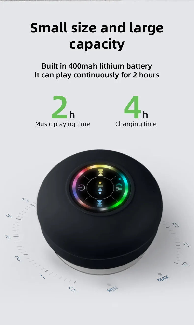 Mini Bluetooth Speaker Waterproof Bathroom Audio Wireless Shower Speakers RGB Light for Phone Soundbar Hand Free Car Loudspeaker