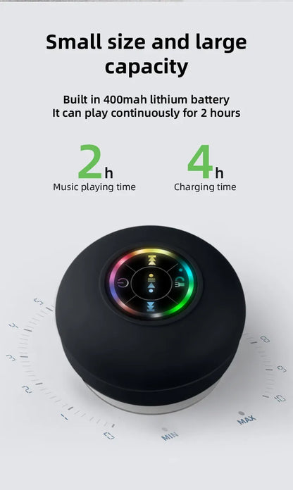Mini Bluetooth Speaker Waterproof Bathroom Audio Wireless Shower Speakers RGB Light for Phone Soundbar Hand Free Car Loudspeaker