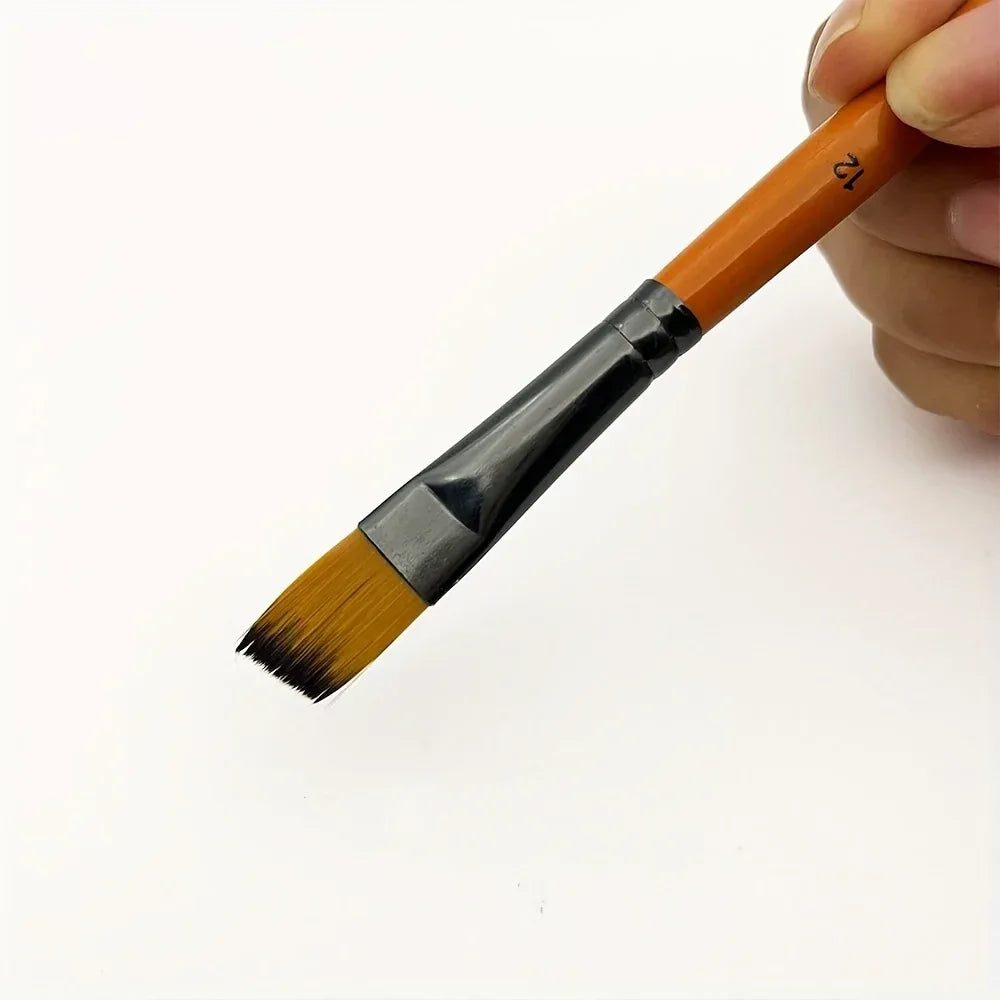 12pcs Premium Angular Paint Brushes - High-Quality Nylon Hair Angled Watercolor Brushes for Acrylics, Watercolors, Gouache