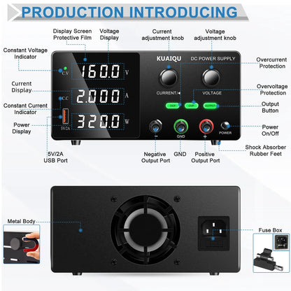 KUAIQU High Precision 30V10A Adjustable DC Stabilized Power Supply, Laboratory Specific Digital Display Power Supply, Aging Test