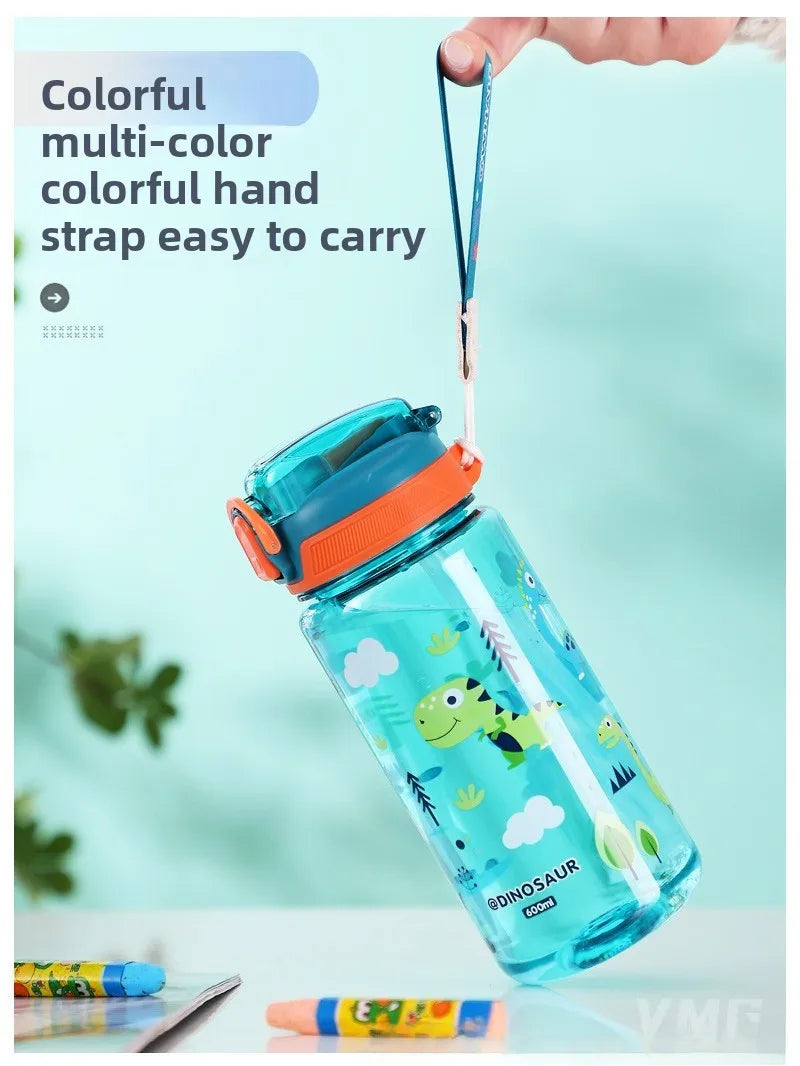 Dinosaur Themed Camping Bottle For Water Drinking Cup With Straw 600ml BPA Free Leakproof Kids Sports Bottle Lightweight Durable