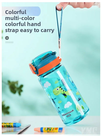 Dinosaur Themed Camping Bottle For Water Drinking Cup With Straw 600ml BPA Free Leakproof Kids Sports Bottle Lightweight Durable