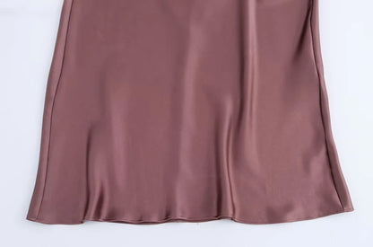 Women's Satin Midi Dress, V Neck, Thin Straps, Backless, Female Dresses, Sexy Fashion