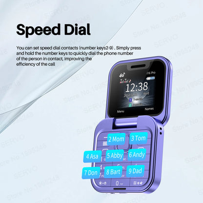 SERVO i16 PRO 4G LTE Mini Flip Mobile Phone Dual SIM Standby Call Recording Speed Dial FM Radio 1.77" Screen Foldable Cellphones