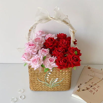 10pcs/set Simulated Rose Shaped Ballpoint Pen Valentine's Day Desktop Decoration Supplies Student Writing Supplies Set