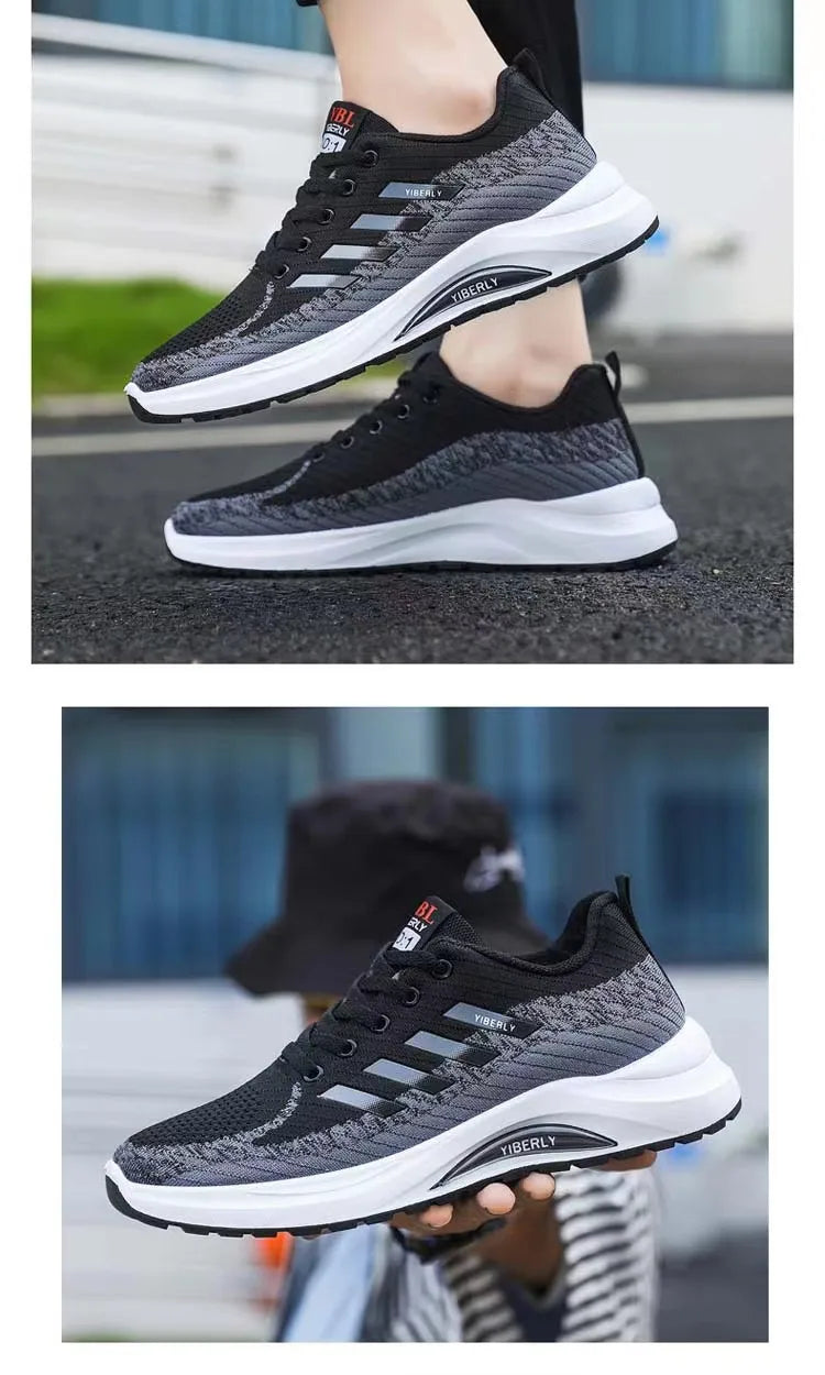 Men's Fashionable Sporty Casual Shoes Spring Autumn New Style Running Shoes Breathable Mesh Upper Thick Bottom PVC Outsole