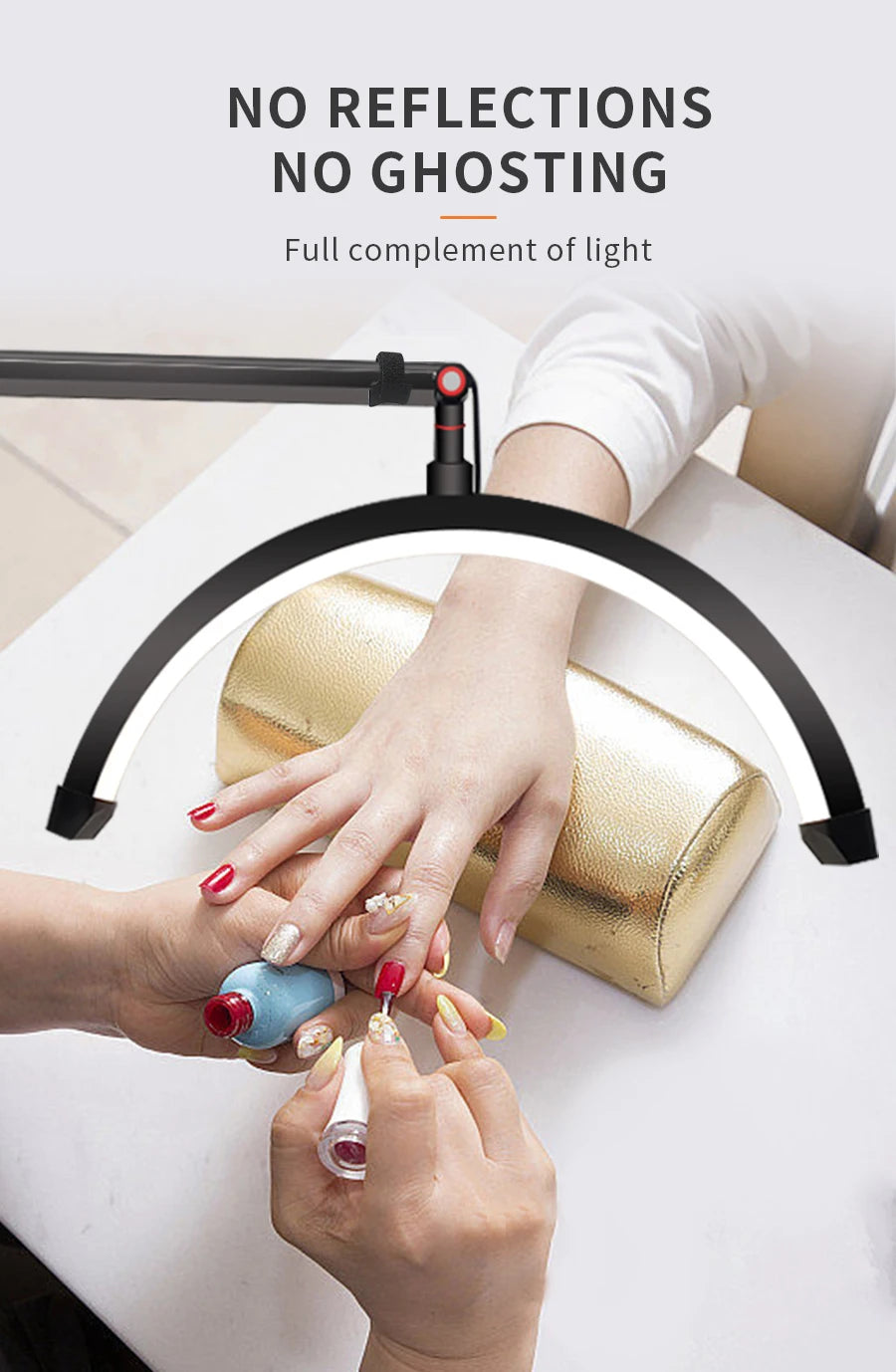 16 INCH LED Half Moon Lash Light Temperature 20W 3000K-6000K LED Ring Lamp for Beauty Facials Skincare Tattoo Eyebrows Filming