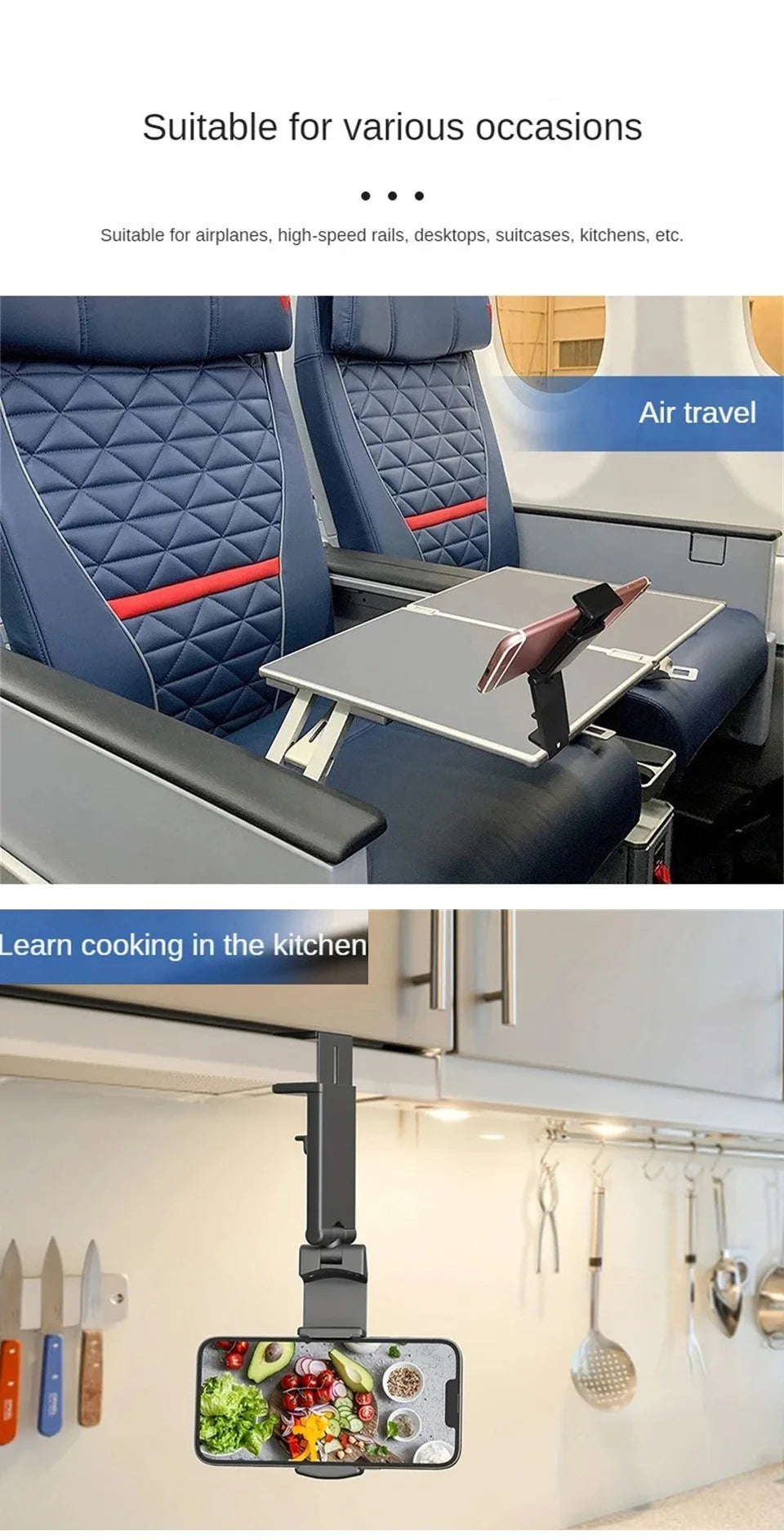 Airplane Phone Holder Portable Foldable Desktop Mobile Phone Stand Rotatable Selfie Holding Live Train Seat Clip Lazy Bracket