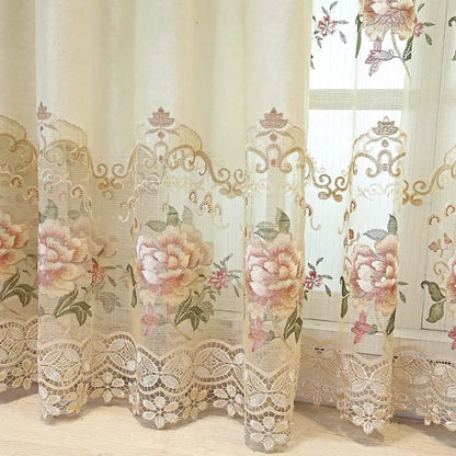 Luxury European Style Velvet Embroidery Curtains for Living Room Bedroom Embroidery Flowers Semi Hollow Blackout Curtain 1 Panel