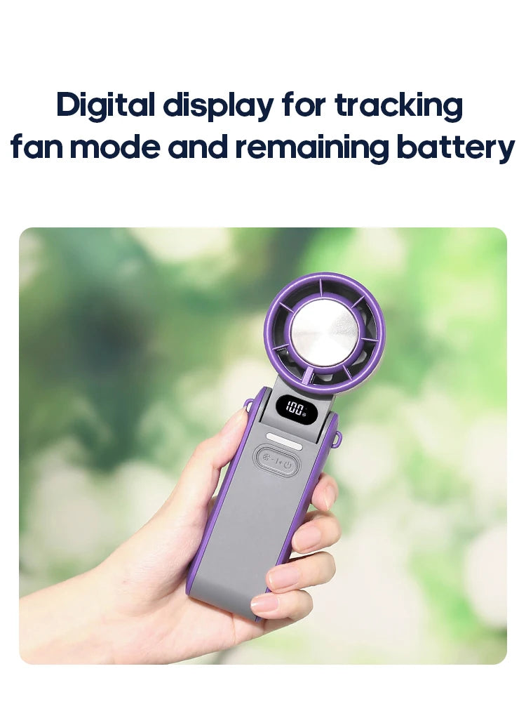 New Foldable Air Cooling Rechargeable Fan 3600mAh Portable Mini Handheld Fan 100-Speed Stepless Turbo Wind for Outdoor Travel